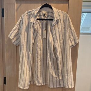 Men's Beige and Blue Striped Casual Shirt